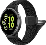 FINTIE Magnetic Braided Band Compatible with Garmin Vivoactive 5/Vivoactive 3, Garmin Venu/Venu Sq/Sq 2/Forerunner 55/165/645/245 Music, 20mm Stretchy Nylon Elastic Sport Strap, Black