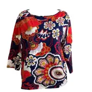 Talbots Women’s Stretchy Fall Colors Floral Art To Wear Regal Paisley Top Size L