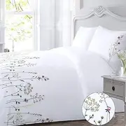 [YINFUNG] Floral Duvet Cover Set White King Flower Cotton Flowered Elegant Pink French Country Girls Spring Pretty Botanical Bedding Set Embroidered 3 Pieces Branches Quilt Cover 104x90 Women