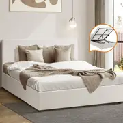 Oikiture Bed Frame Queen Double King Single Size Gas Lift Base W/ Storage Boucle