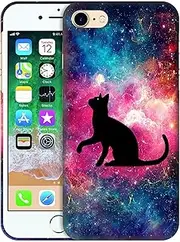 GlamCase for iPhone SE 2022 / SE 2020/7 / 8 - Cat Galaxy Stars Space Printed Slim & Sleek Cute Plastic Hard Protective Designer Back Phone Case/Cover for iPhone SE 3 / SE 2/7 / 8