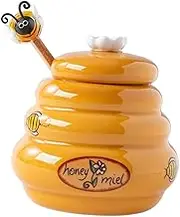 NOLITOY 140ml Honey Jar Wooden Dipper Ceramic Honey Dispenser Preserving Jar Lids for Kitchen