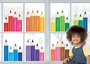 DECOWALL CDS9-9005 27pcs Color Pencil Window Clings Stickers Colorful Rainbow Reuseble Waterproof for Glass Decals Kids School Classroom Nursery Bathroom Home décor - Double Sided Print