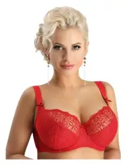 [Nessa] Sonata Unlined Embroidered Large Cup Wired Bra in Red