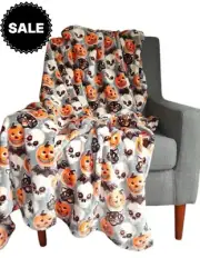 Cynthia Rowley Throw Blanket Fleece Halloween Skulls Cats Almost Gone NWT