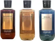 Bath & Body Works 3 Pack 2-In-1 Hair + Body Wash Teakwood, Ocean And Bourbon. 10 Oz.
