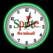19" Sprite It's Natural 1960's Logo Sign Green Double Neon Clock Man Cave Garage