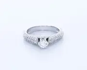 2.0 CT Natural Diamond E/SI1 Round Cut 14K White Gold Prong Milgrain Accent Ring