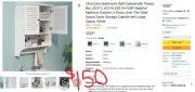 Bathroom Wall Cabinet with Towels Bar, 23.6" L x8.9 W x29.3 H White