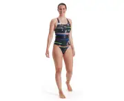 Speedo Women's Placement Digital Powerback Swimsuit - Black/ Salso/ White/ Blue