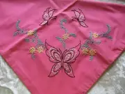 Dan River 44" Square Pink Table Cloth W/ Embroidered Butterflies & Flowers