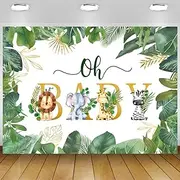 Jungle Animals Oh Baby Backdrop for Baby Shower Safari Baby Shower Backdrop Tropical Jungle Theme Baby Shower Photo Backdrop Greenery Leaves Oh Baby Backdrop Banner Party Cake Table Decor 5x3Ft