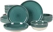 [Gibson Elite] Clarina 16 Piece Double Bowl Stoneware Reactive Glaze Round Plates and Bowls Dinnerware Set - Teal