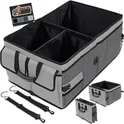 GORILLA GRIP Large Capacity Sturdy Trunk Storage Organizer, Slip and Water Resistant Collapsible Organization Container for Car Sedan or SUV, Multi Compartment Container Box Vehicle Accessories, Gray