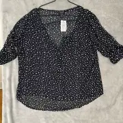 Torrid Top Womens Size 1 Black Chiffon Sheer Roll Tab Romantic Career Hearts