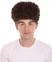 Men's Football Curly Brown Patrick Mahomes Wig With Headband, HM-1372A