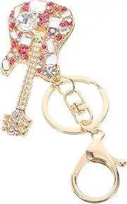 [Healeved] Guitar Keychain Key Holder Key Decoration Handbag Charms Fancy Keychains for Women Bling Keychains for Women Guitar Charm Bag Hanging Ornament Zinc Alloy Pink