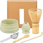 7Pcs Matcha Whisk Set, Household Matcha Tea Making Tools, Elegant Matcha Tea Set with Ceramic Whisk Holder Matcha Bowl Tea Scoop Exquisite Matcha Kit for Matcha Tea (Color A)