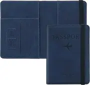 [ILIYAH] Passport Cover RFID Blocking Passport Holder Travel Wallet Premium Leather Card Case Passport Wallet Strap/Magnetic Closure(Navy)