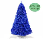 6FT 1.8M Blue PVC Christmas Tree Shining Lush 842 Tips Metal Stand Frame Xmas De