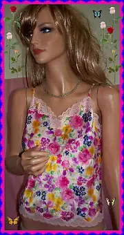 NWT S Small Delicates VINTAGE Boho Floral Satin Lace Trim Camisole Lingerie Top