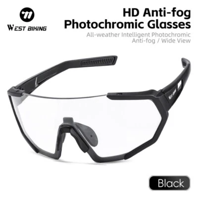 WEST BIKING Anti-Fog Photochromic Lenses Cycling Glasses Bike Goggle Black