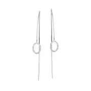 Sterling Silver Rhodium/White Gold Fancy Oval CZ Element Threader Earrings 2/3"