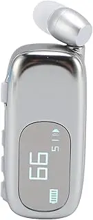 Retractable Headset, On Earpiece with LCD Display, V5.4 Wireless Headphone for Phone Call Vibration Alert 10m Range Waterproof Dust Plug (Electroplated Bright Silver)