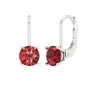 2Ct Natural Garnet - Round Cut VVS1 - Solid Gold Drop Dangle Earrings Screw-Back