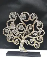 Tree of Life Wood Carving Gold White Wood Stand Plaque Art 12” Zenda Imports
