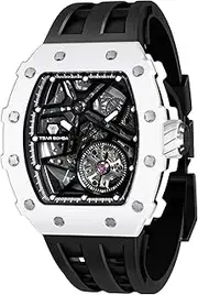 [TSAR BOMBA] Tonneau Men's Luxury Stainless Steel Watch Large Dial Luminous Analogue Watch Sapphire Glass Classic Men's Business Watch 50 m Waterproof Automatic Men's Watch
