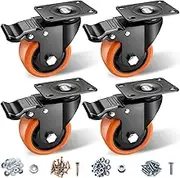 Castor Wheels 75mm, 3 inch Castors Wheels Sets 4, Castor Wheels Heavy Duty - ASRINIEY Swivel Castors with Brake, Casters and Wheels for Furniture Workbench, Non Marking Polyurethane Trolley Wheels