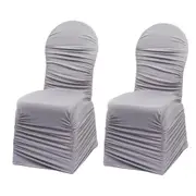 2Pcs Elastic Pleated Full Coverage Skirt Chair Cover -Grey