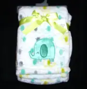 NEW Baby Gear Aqua Turquoise White Gray Elephant Applique Blanket Security Lovey
