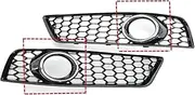 2pcs Honeycomb Mesh Style Front Fog Light Cover Honeycomb Grille Grill Compatible For Audi A3 8P 2009-2013 8P0807682D 8P0807681D Body Kit(Chrome Silver)