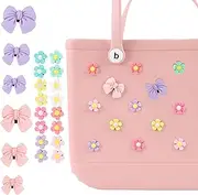 [Kexinglu] 22Pcs Bow and Flower Charms for Bogg Bag, Colorful Decoration for Simply Southern Beach Tote, Insert Accessory for DIY Your Rubber Beach HandBag(6Pcs Bow Charms, 16Pcs Flower Charms)