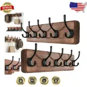 Rustic Wall Mounted Coat Rack Set of 2 - 5 Hooks for Stylish Organization