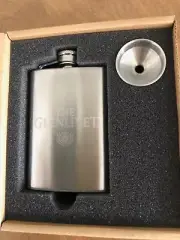 Glenlivet New Stainless Steel Engraved Logo 4 oz Flask with funnel New in Boxes
