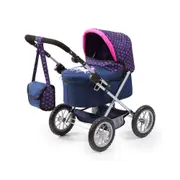 Bayer Trendy Doll Pram Toy Dark Blue With Pink Hearts & Unicorn For Baby 3y+