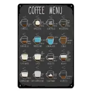 Coffee Menu Tin Metal Sign Rustic Look Vintage Man Cave Drink