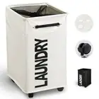 40x35x60cm Wheeled Hamper Collapsible Waterproof Laundry Basket With Mesh Cover