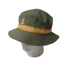 Men's Kangol Bucket Fisherman Hat Cap M Oil Green Gold Cream Ribbon NWT