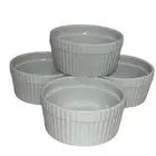 Food Network White Ribbed Porcelain Ramekin Set Dessert Bowls(Qty. 4) New In Box