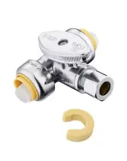 10PCS EFIELD 1/2" x 1/2" PUSH FIT TEE STOP VALVE x3/8" OD Compression, 1/4 Turn