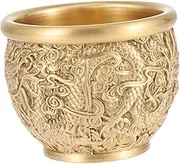 STOBAZA Brass Treasure Basin Dragon Pattern Chinese Style Decorative Bowl Home Office Centerpiece