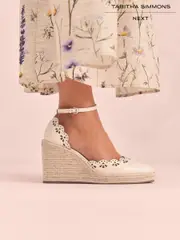 Bone Tabitha Simmons x Next Rosa Leather Laser Cut Detail Espadrille Wedges (AR0676) | $272