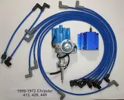 1959-72 CHRYSLER 440 BLUE Small Female Cap HEI Distributor+Coil+Spark Plug Wires
