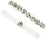 [TEMPNAP] Bridal Leg Band Lace Rhinestones Elastic Garter for Wedding Party and Prom White