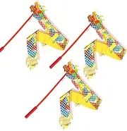 3 Pcs Small Dragon Ribbon Streamer Outdoor Exercise Dragon Kids Applicable Dance Ribbons with Rod for Improve Physical Fitness