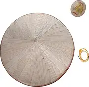 [Minkissy] Conical Bamboo Hat Handmade Sun Protection Hat for Fishing Tea Picking Outdoor Activities Head Traditional Chinese Weaving Style Light Yellow